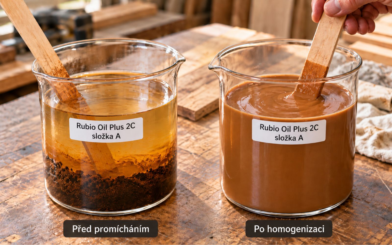 Pigmentovaná složka A před a po důkladné homogenizaci